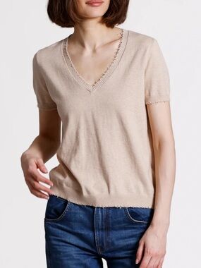 Minnie Rose frayed cotton cashmere tee